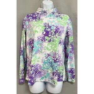 IBKUL Quarter Zip Sun Shirt in Purple Green & White Size XL Gym Training Women's